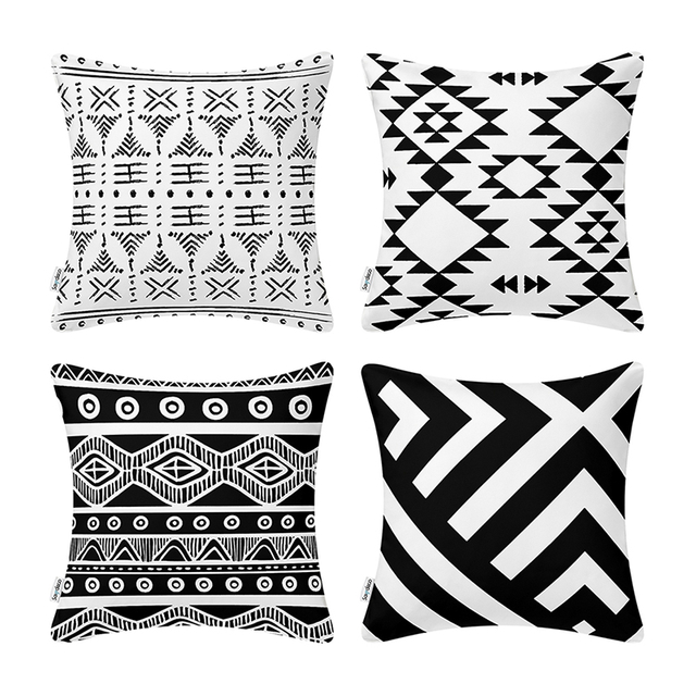 Printed Black & White Throw Pillow Covers Classic Modern Decorative Throw Pillow Cases Geometric Cushion Covers for Couch Sofa Bedroom Car 18 X 18 Inch